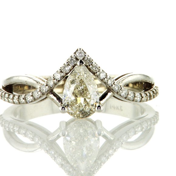 Diamond Infinity Engagement Ring Split Shank 0.86 Ct Natural Pear White 14K Gold - Picture 9 of 9